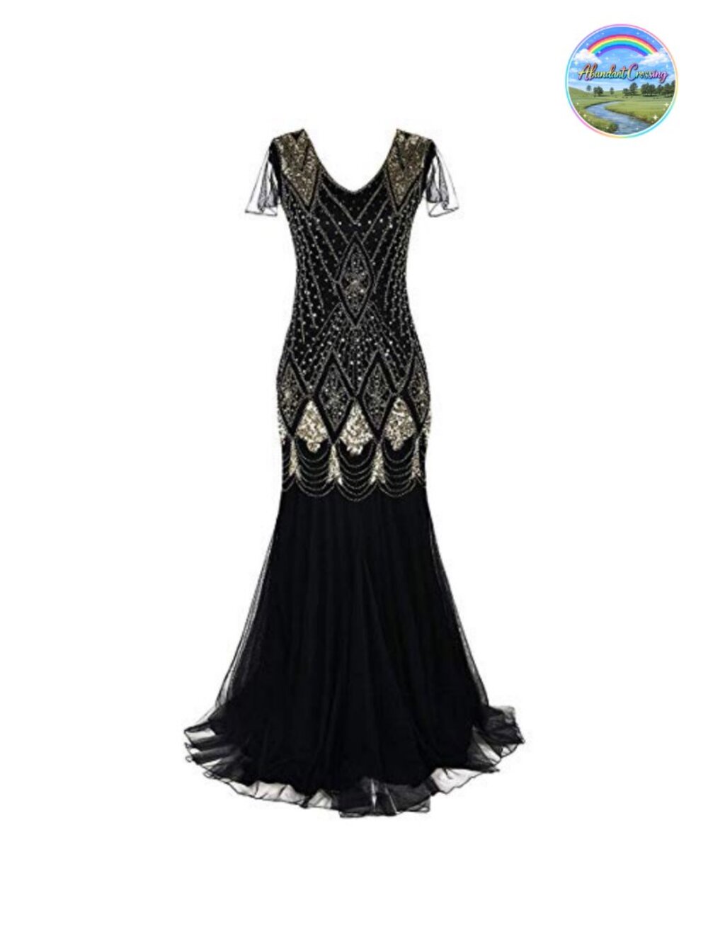 Vintage 1920s Gatsby Flapper Sequin Mermaid Evening Maxi Dress
